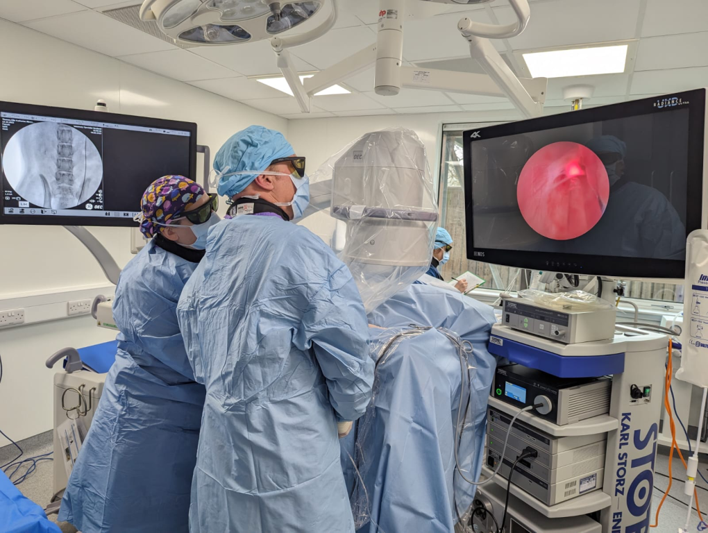 The team at Veterinary Specialists Scotland in Livingston, led by internal medicine specialist Nick Bommer, carrying out the rare laser ablation procedure on Lily the cat. 